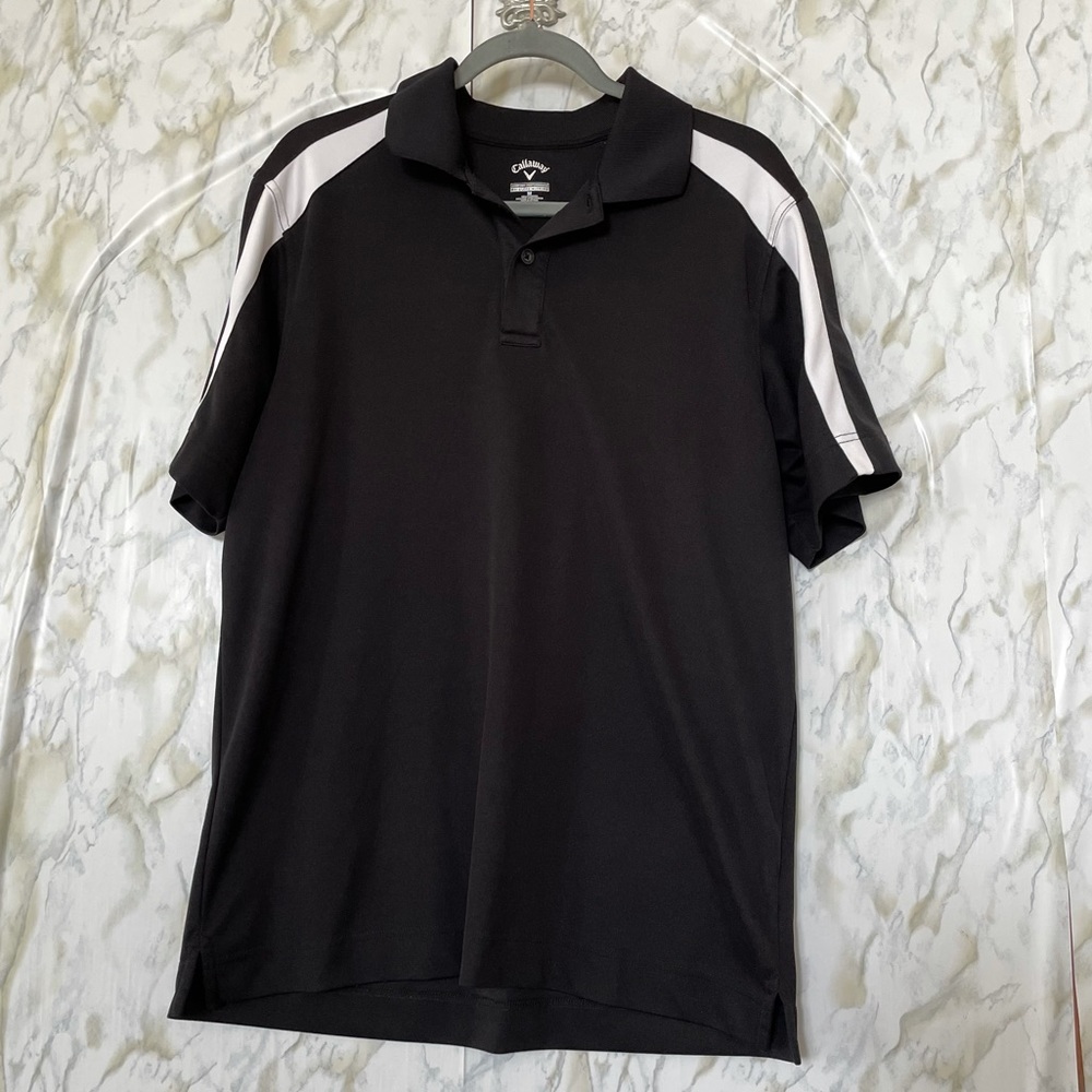 Callaway men’s golf shirt polo black white medium short sleeve moisture wicking - Picture 2 of 5